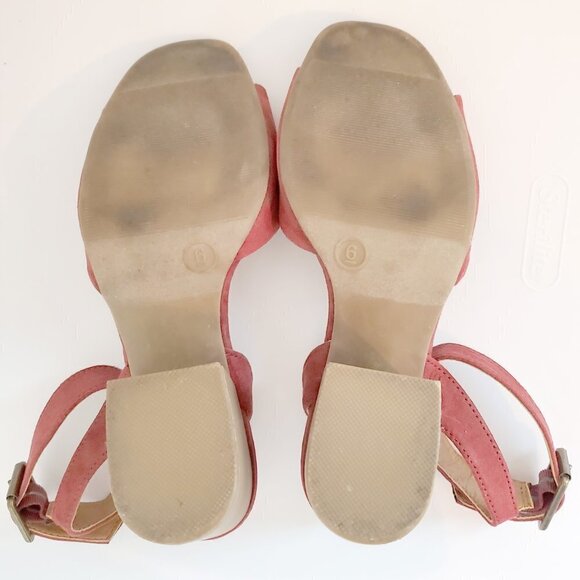 Universal Thread Megan Stacked Chunky Heel Ankle Strap Sandal Red Suede Shoes - Picture 13 of 14